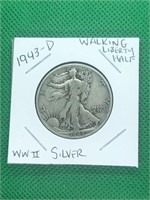1943-D Walking Silver Half Dollar WWII DENVER Mint