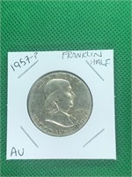 1957-P Franklin Silver Half Dollar AU High Grade