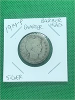 1914-P Silver Barber Head Quarter Nice Early Origl