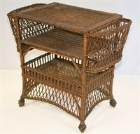 Vintage Wicker side table with newspaper pouches