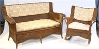 Vintage Matching Wicker Sofa & Rocking Chair