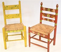 Pair of Antique Rush Seat Cottage Chairs