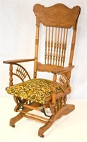 Antique Oak Press Back Gliding Rocking Chair