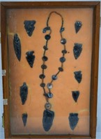 Antique Basalt Arrowheads and Native Necklace