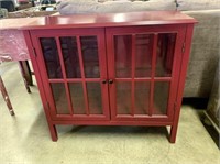 Small Red Wood Glass Door Cabinet