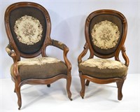 2 pc Thumb carved Victorian Chair set