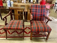 Qty (2) Red Tartan Upholstered Chairs