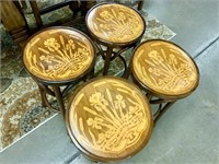 (4) Cattail Designed Wood Stools