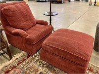 Red Custom Made Upholstered Chair & Ottoman