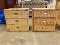 Qty (2) Three Drawer Small Wicker Dressers