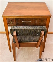 Mid Century Modern Walnut Sewing Cabinet w/ Chair