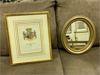 Framed Family Crest Art & Small Oval Mirror