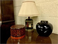 Small Asian Decorative Lamp, Container & Pottery