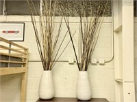 Qty (2) White Wood Vases w/Decorative Reeds