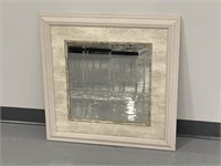 White wood framed wall mirror