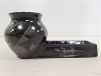 Glazed black pottery incense burner