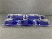 Set of 8 clear blue glass small appetizer plates