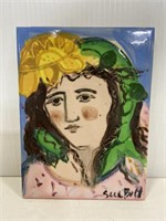 Hand painted signed pottery trivet