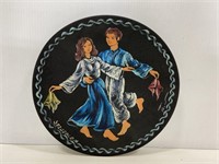 Yugoslavian dancers painted metal bowl
