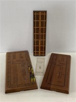 Lot of 3 vintage wooden cribbage game boards