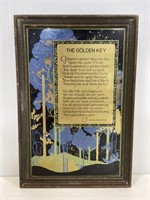 The Golden Key vintage painted glass quote
