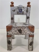 Doll size embossed metal over wood chair