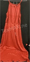 Women’s Long Red Dress With Turquoise Earrings