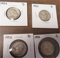 4 Washington Silver Quarters