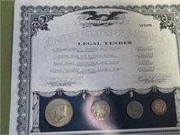 Cert. of US Legal Tender Coins