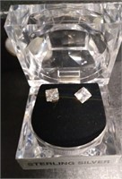 Sterling silver square shaped Moissanita earrings