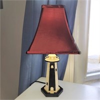 18" LAMP, LIGHTHOUSE BASE, Red Shade - 4 Pictures