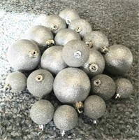 19 GLITTERY SILVER ORNAMENTS, 2 Pictures