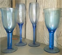 2 PAIR of BLUE STEMMED GLASSWARE, 2 Sizes