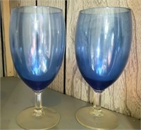 2 Short Stemmed BLUE Water GLASSES, 2 Pictures