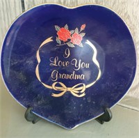 I LOVE GRANDMA, Blue Decorative Plate & Stand
