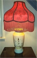 LIGHTHOUSE TABLE LAMP 1, RED SHADE 3 Pics