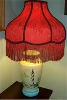 LIGHTHOUSE TABLE LAMP 2, RED SHADE, 4 Pics