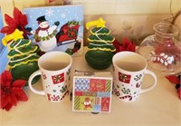 CHRISTMAS 8 Pcs: NEW coasters, 2 CUPS, 2 Holders,
