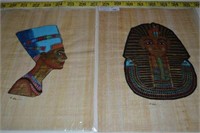 2 Egyptian papyrus Nefertiti's & King Tut