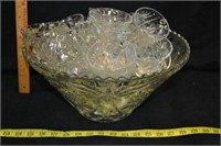 Punch bowl set with large lot of cups