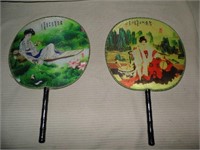 2 Vintage Hand Painted Oriental Fans