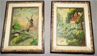 2 Vintage Oil On Board Paintings 6" x 8"