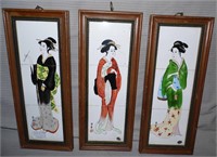 3 Vintage Oriental Tile Pictures 5 3/4" x 14 1/2"
