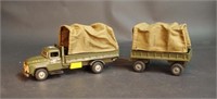 Vintage Tin Plate Friction  Army Truck & Trailer