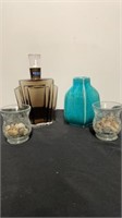 Whiskey bottle, vase , 2 candle holders