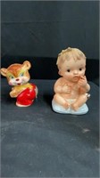 5.5” inarco baby bank with bear figurine 4”