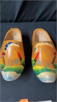 Pair of painted wooden shoes 9”