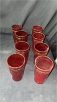 8 vintage red glass cups