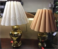 pair brass tone lamps