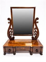 EARLY VICTORIAN MAHOGANY MIRROR ON STAND